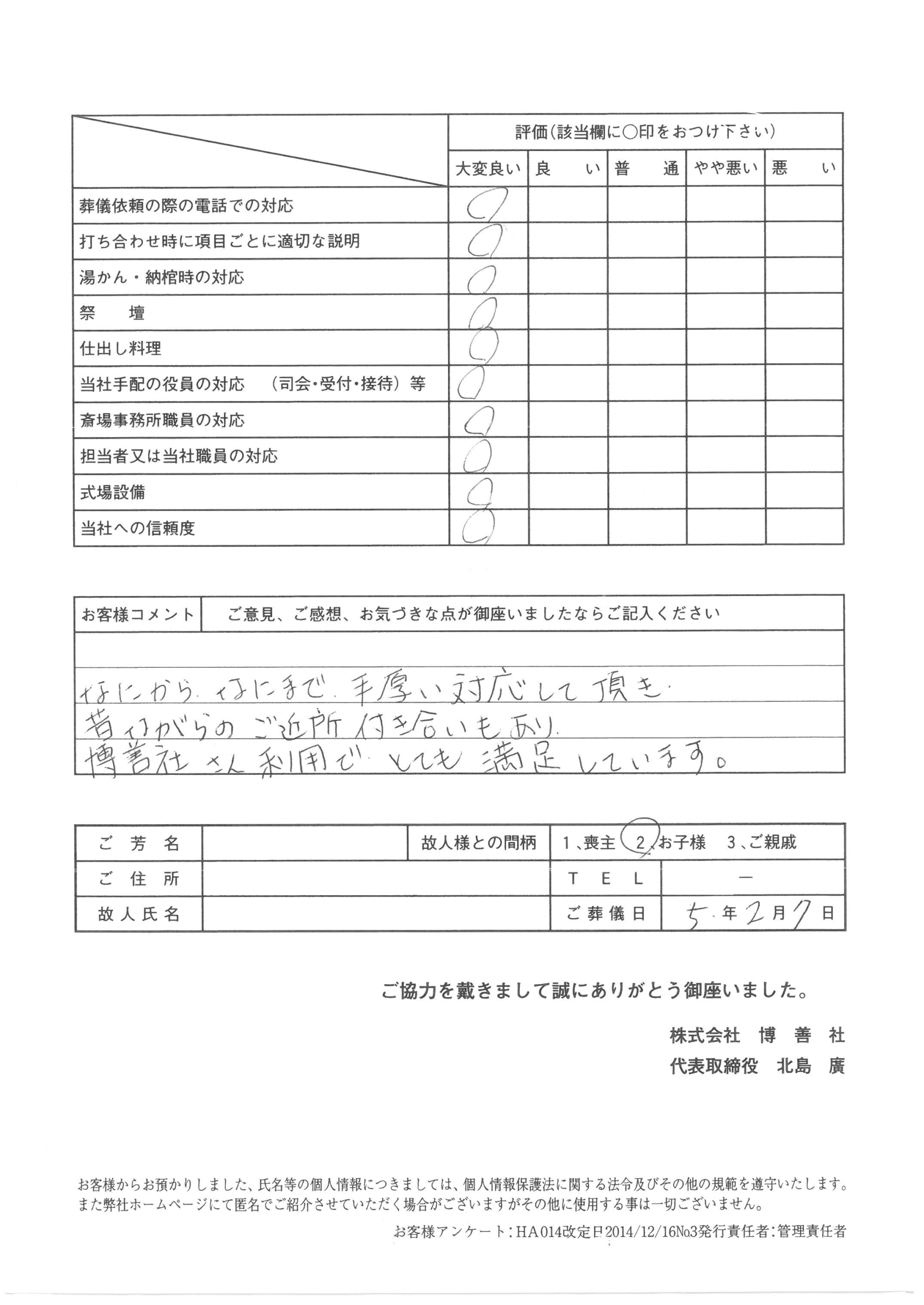 2023年2月「博善斎場」にて家族葬のお客様